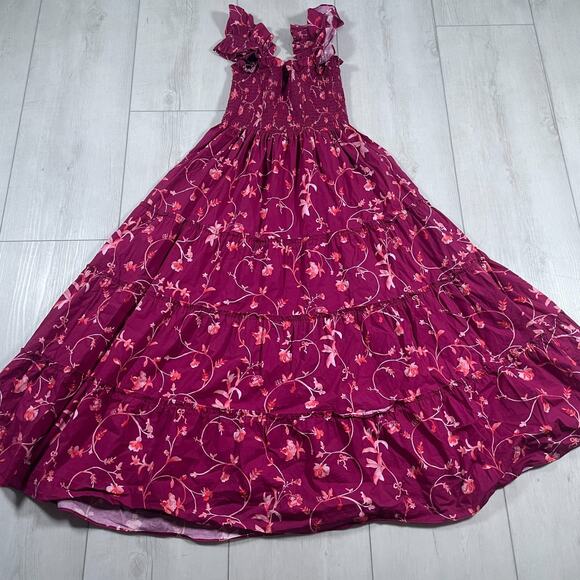 Hill House Dresses & Skirts - Hill House Home Women's XXS Ellie Nap Dress Midi Ruched Burgundy Floral Ruffle